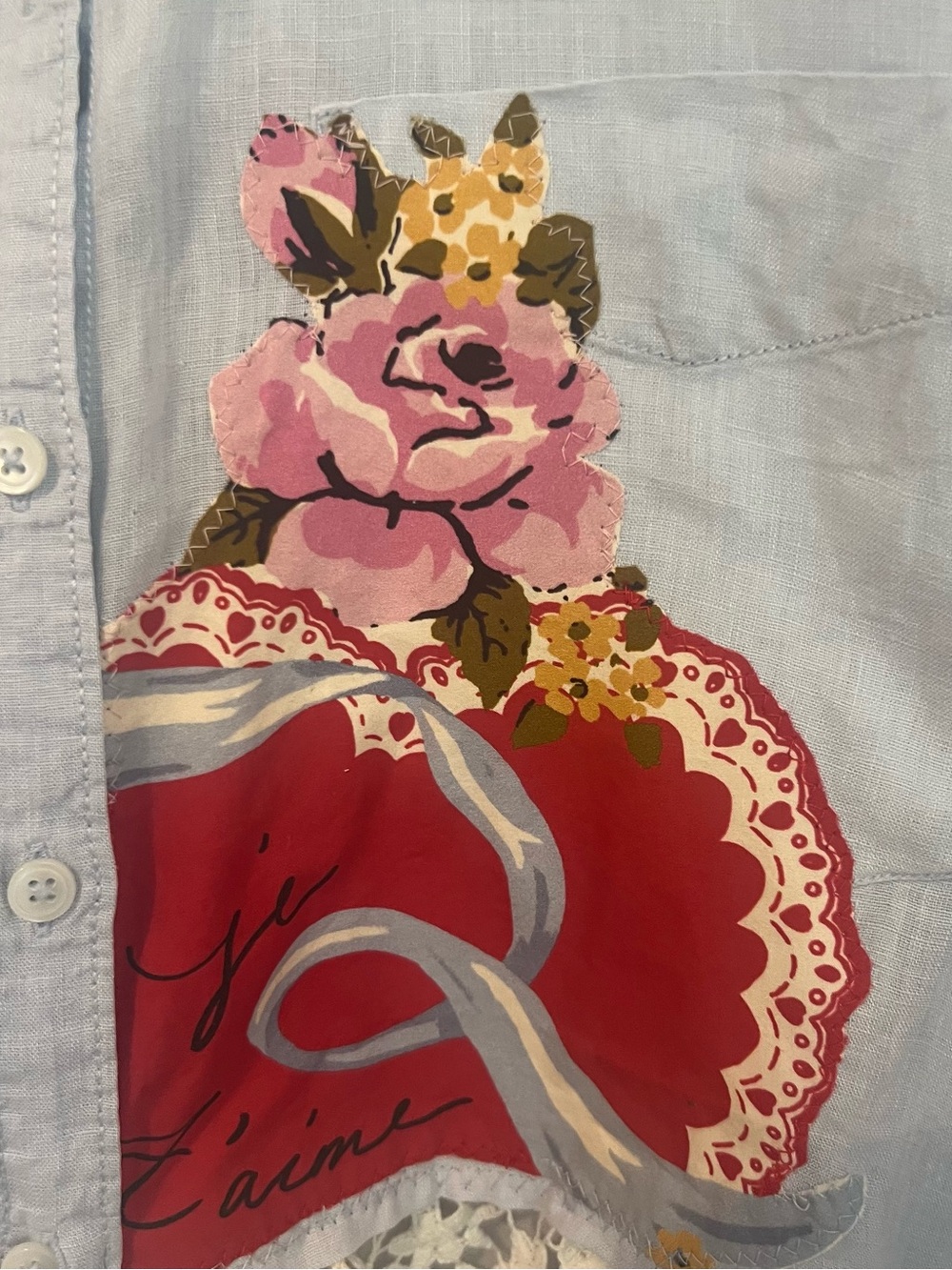 Upcycled Maeve Anthropologie Pale Blue Linen Button-Up Shirt - Picture 5 of 11